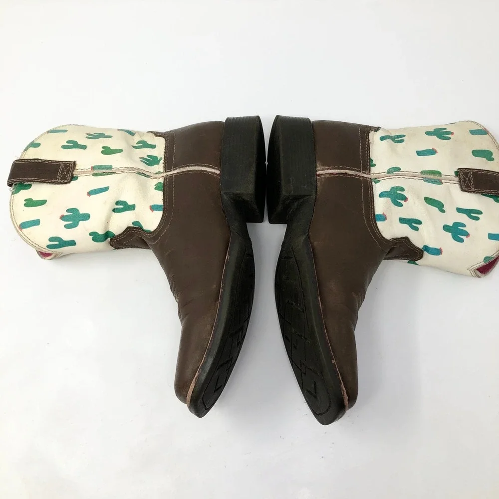Ariat Youth Girls Size 3 Cactus Print Brown Leather Round Toe Western Boots